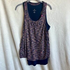 Tangerine Layered Tank Navy‎ Blue Multicolor Stripe 2 in 1 Size Large Athletic